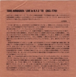 Rundgren, Todd - Live In N.Y.C. '78, inner sleeve front